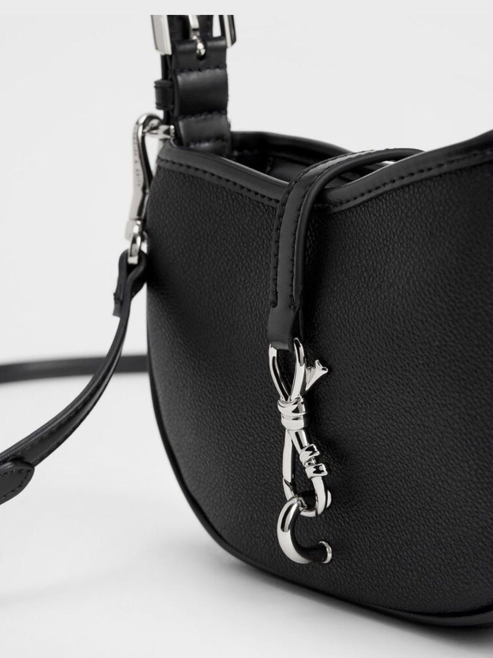 Charles & Keith Thessaly Metallic Accent Bag | Black Top Handle Crossbody Purse - Picture 7 of 10